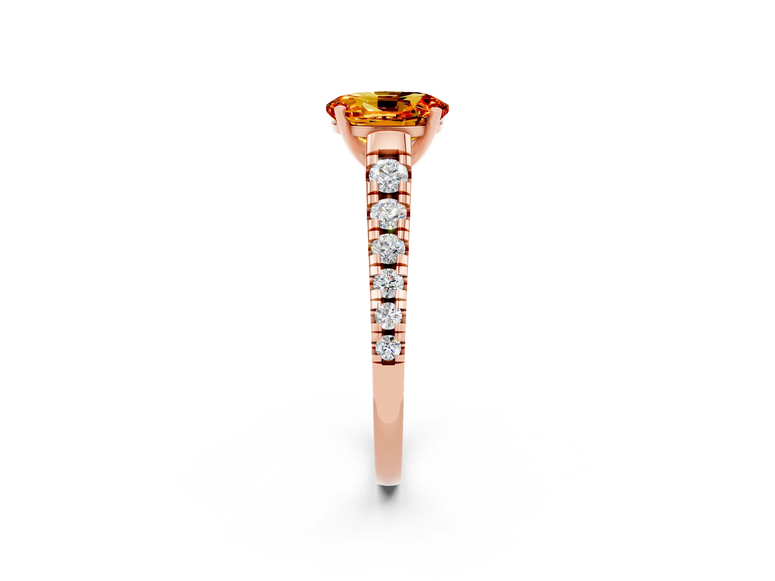 Rose gold Fancy White Oval Cut Citrine Solitaire Ring with Cathedral Setting and Pavé Band_2