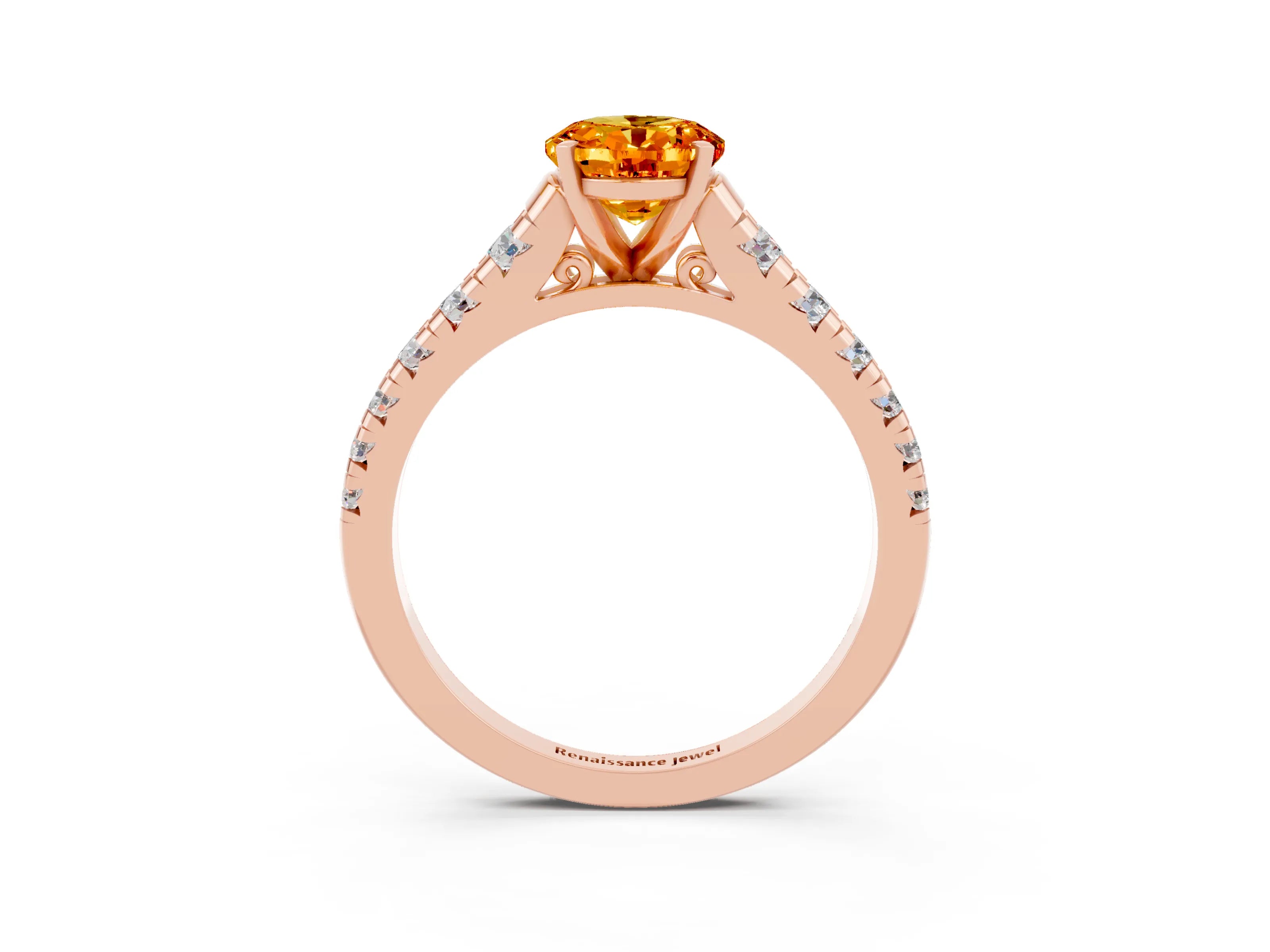 Rose gold Fancy White Oval Cut Citrine Solitaire Ring with Cathedral Setting and Pavé Band_3