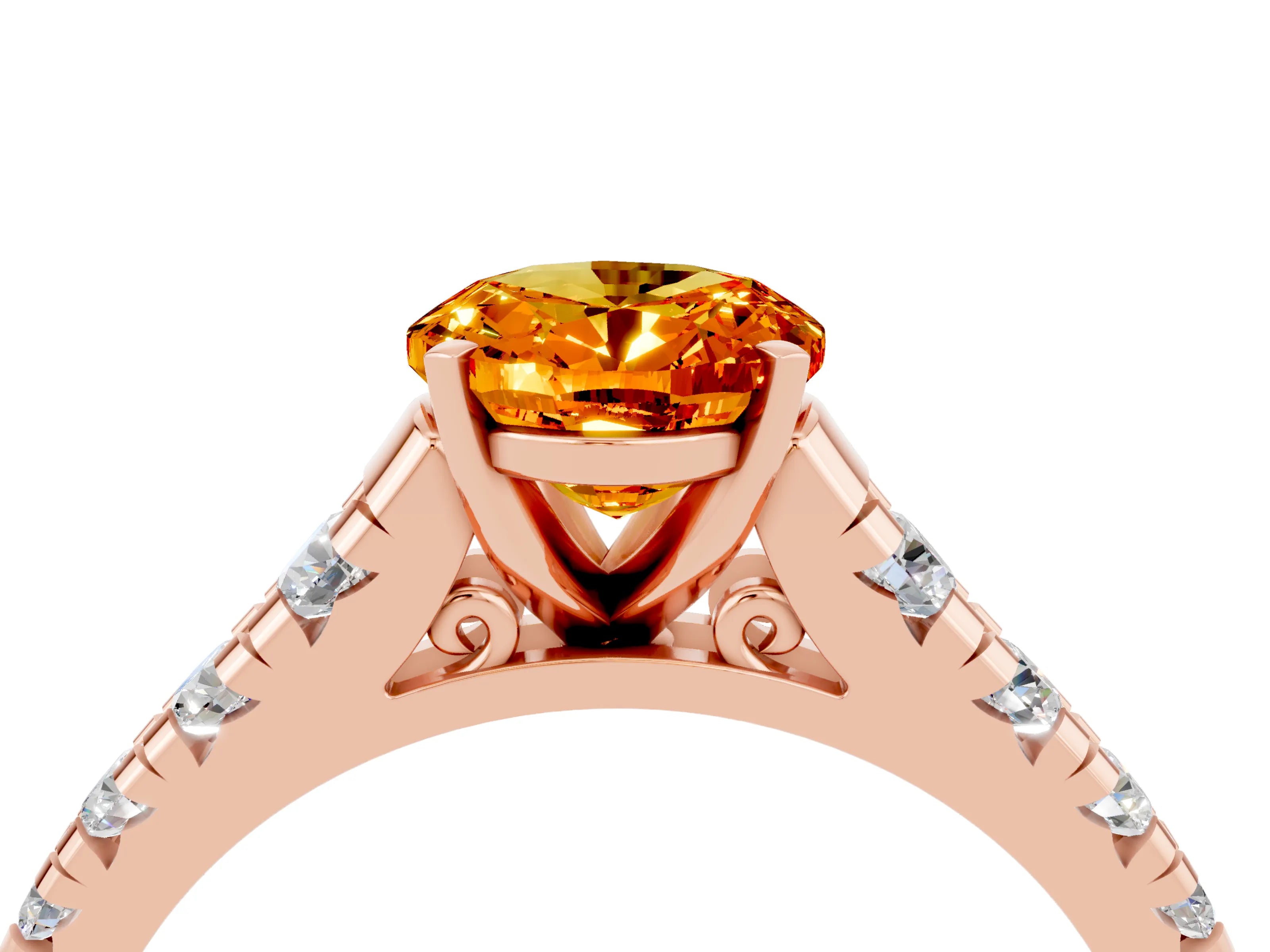 Rose gold Fancy White Oval Cut Citrine Solitaire Ring with Cathedral Setting and Pavé Band_4