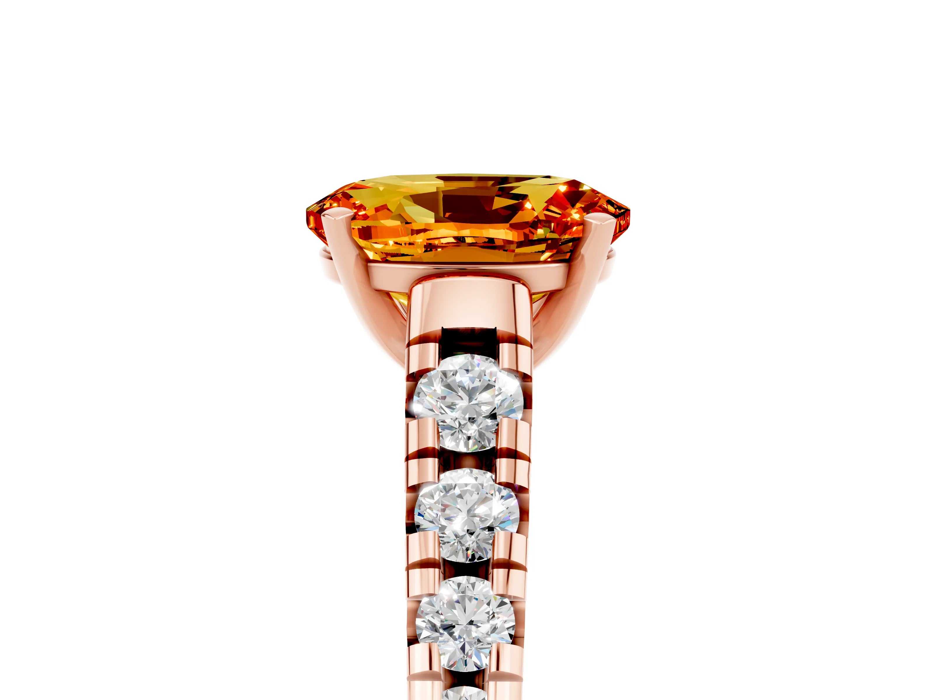 Rose gold Fancy White Oval Cut Citrine Solitaire Ring with Cathedral Setting and Pavé Band_5