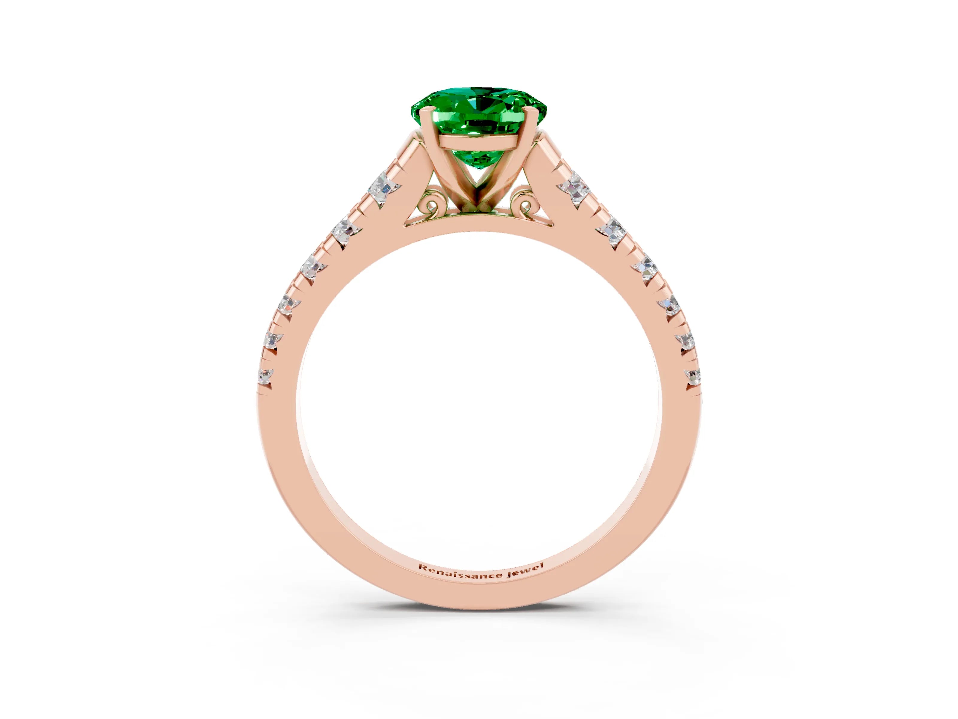Rose gold Fancy White Oval Cut Emerald Solitaire Ring with Cathedral Setting and Pavé Band_3