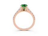 Rose gold Fancy White Oval Cut Emerald Solitaire Ring with Cathedral Setting and Pavé Band_3