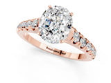 Rose gold Fancy White Oval Cut Moissanite Solitaire Ring with Cathedral Setting and Pavé Band_1