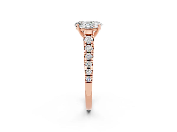 Rose gold Oval Cut Moissanite Cathedral Solitaire Ring with Round  Pavé Band