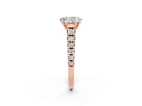 Rose gold Fancy White Oval Cut Moissanite Solitaire Ring with Cathedral Setting and Pavé Band_2