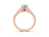 Rose gold Fancy White Oval Cut Moissanite Solitaire Ring with Cathedral Setting and Pavé Band_3