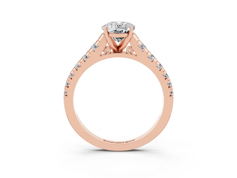 Rose gold Fancy White Oval Cut Moissanite Solitaire Ring with Cathedral Setting and Pavé Band_3