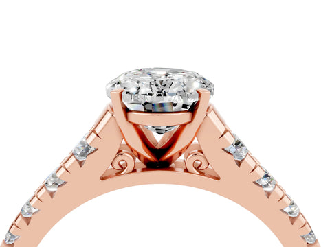 Rose gold Fancy White Oval Cut Moissanite Solitaire Ring with Cathedral Setting and Pavé Band_4