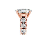 Rose gold Fancy White Oval Cut Moissanite Solitaire Ring with Cathedral Setting and Pavé Band_5
