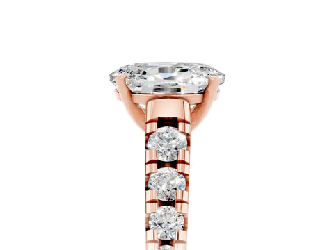 Rose gold Fancy White Oval Cut Moissanite Solitaire Ring with Cathedral Setting and Pavé Band_5