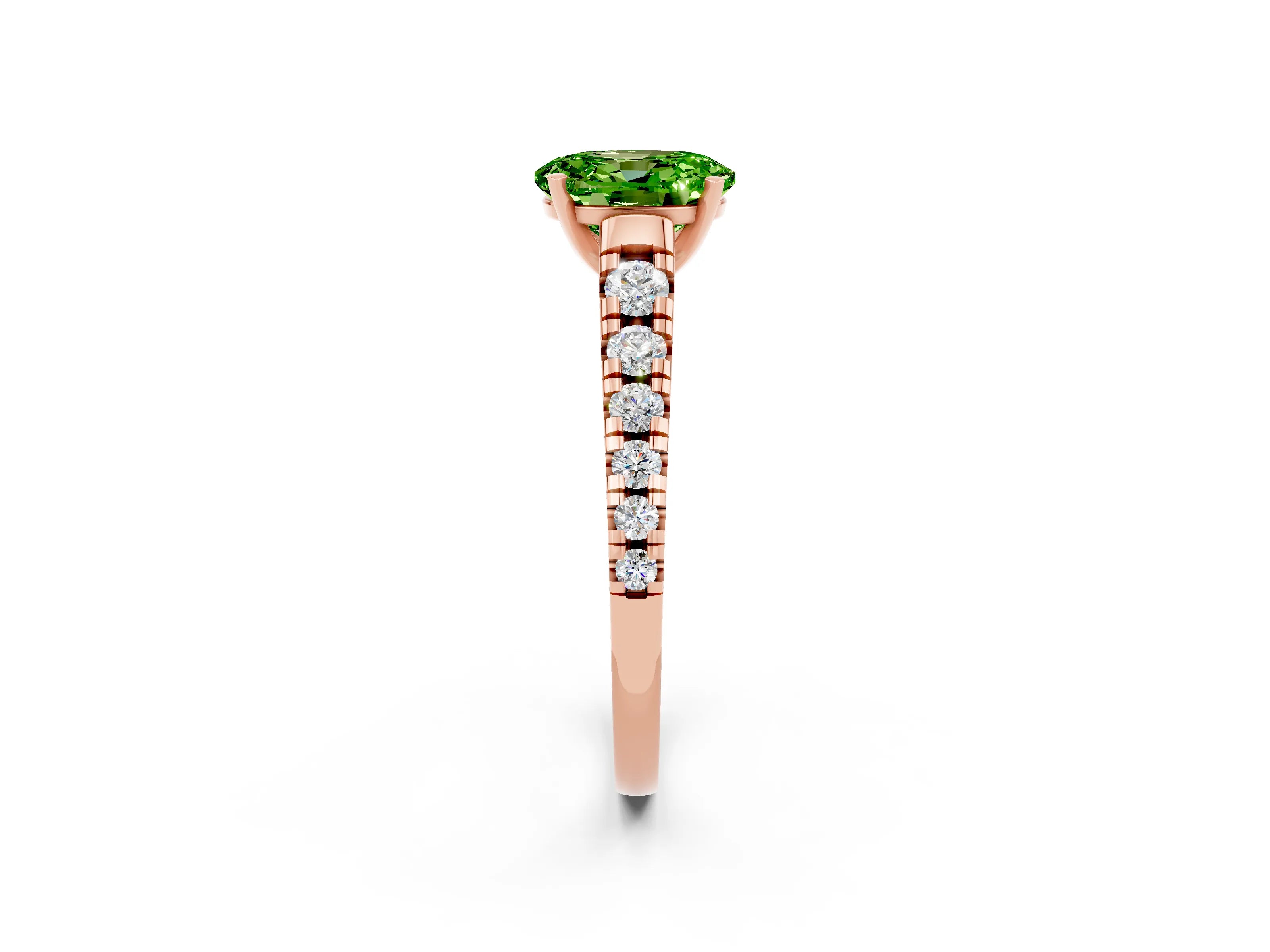 Rose gold Fancy White Oval Cut Peridot Solitaire Ring with Cathedral Setting and Pavé Band_2