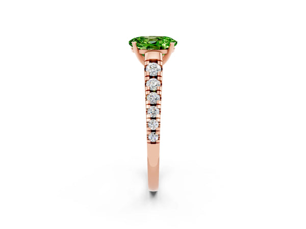 Rose gold Oval Cut Peridot Cathedral Solitaire Ring with Round  Pavé Band