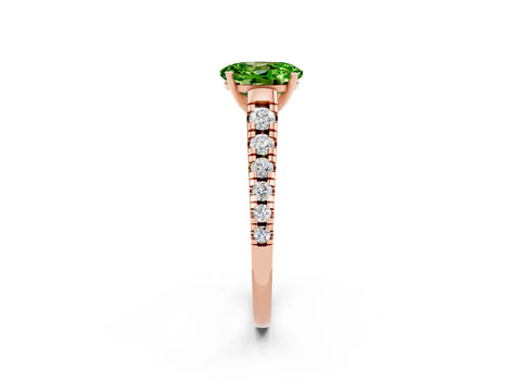 Rose gold Fancy White Oval Cut Peridot Solitaire Ring with Cathedral Setting and Pavé Band_2