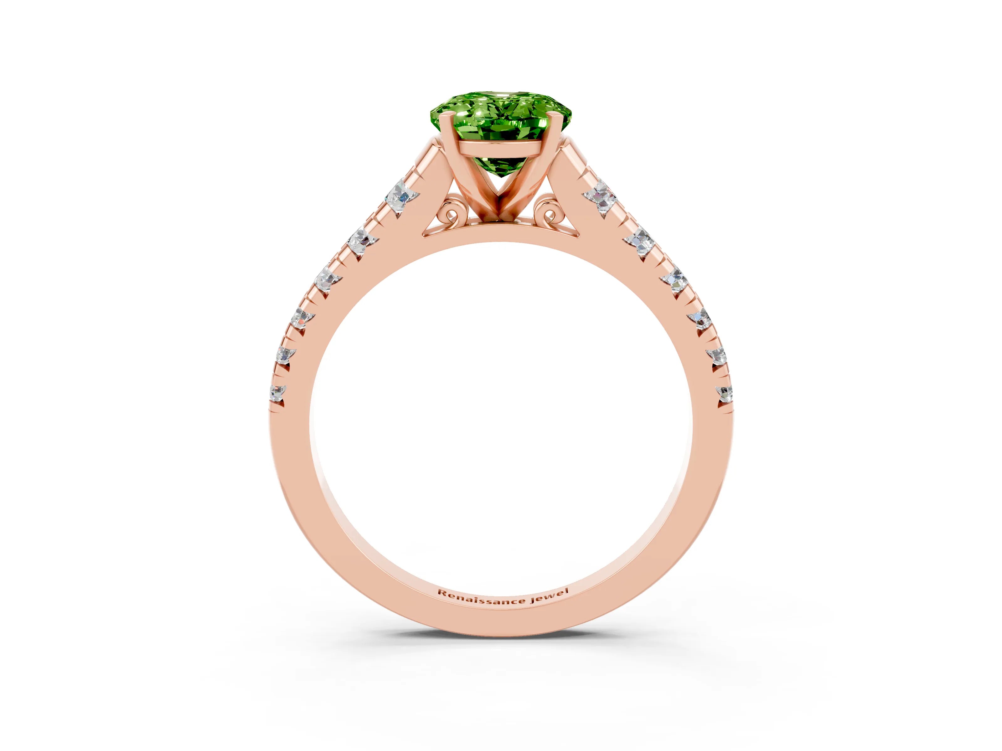 Rose gold Fancy White Oval Cut Peridot Solitaire Ring with Cathedral Setting and Pavé Band_3