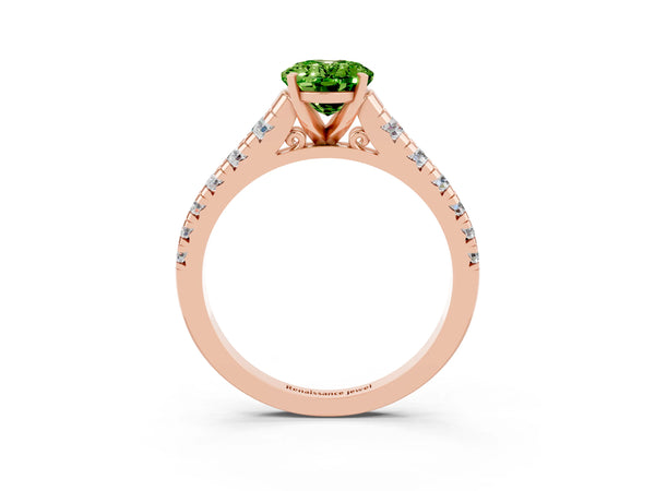 Rose gold Oval Cut Peridot Cathedral Solitaire Ring with Round  Pavé Band