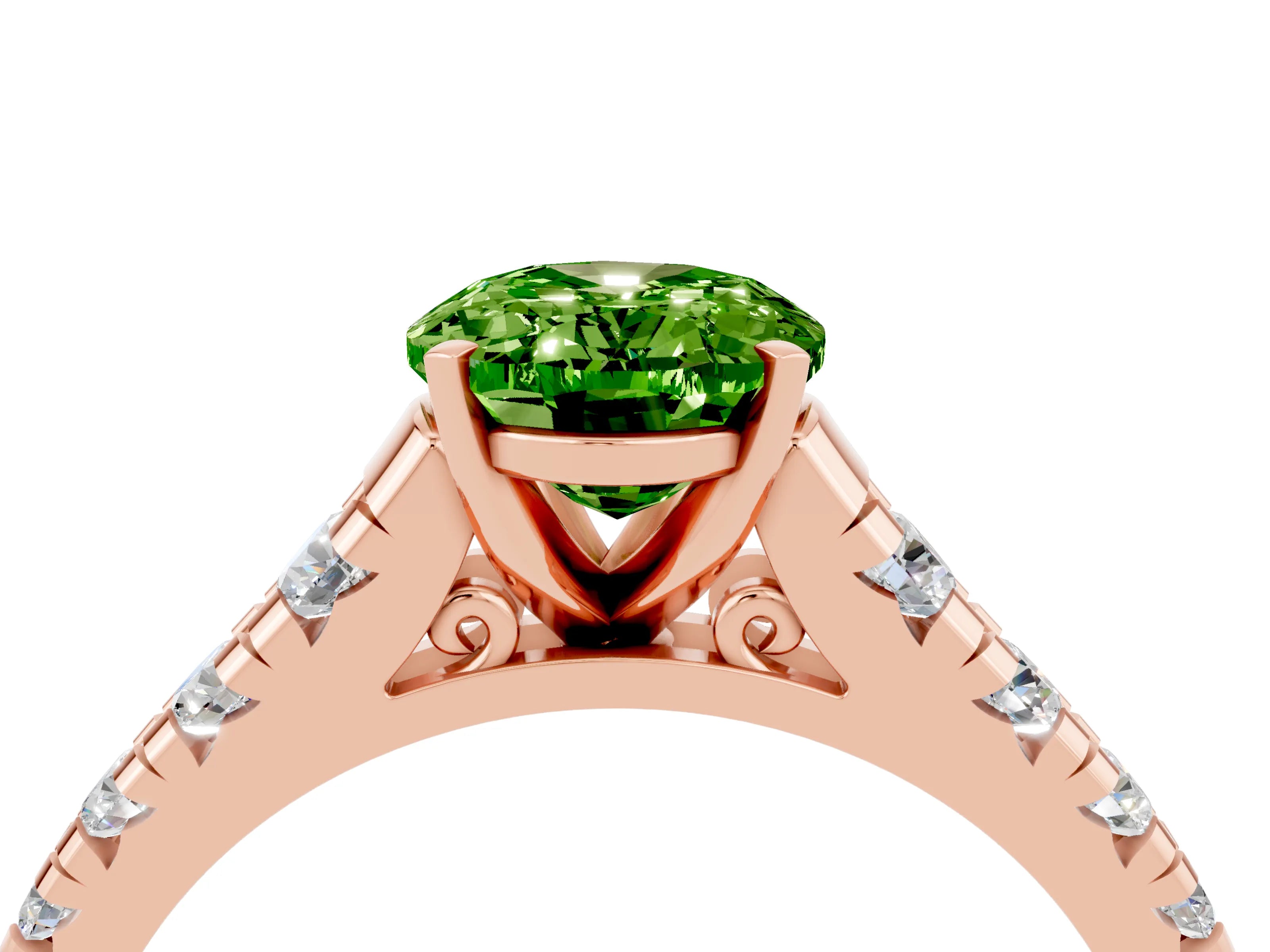 Rose gold Fancy White Oval Cut Peridot Solitaire Ring with Cathedral Setting and Pavé Band_4