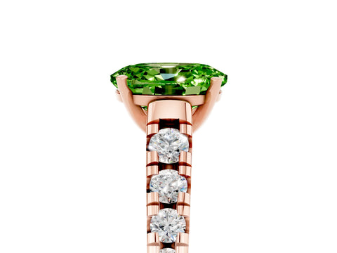 Rose gold Fancy White Oval Cut Peridot Solitaire Ring with Cathedral Setting and Pavé Band_5