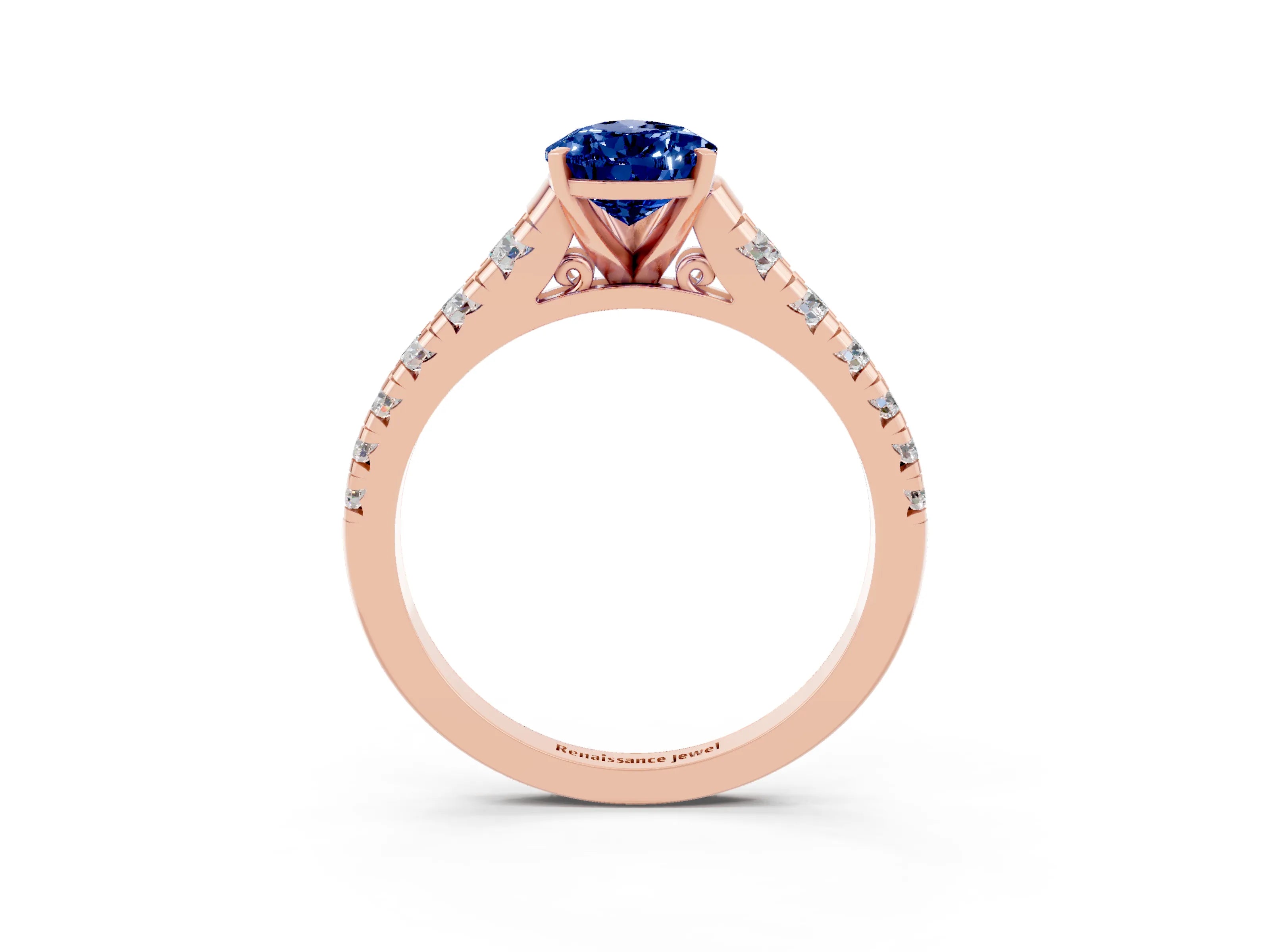 Rose gold Fancy White Pear Cut Blue Sapphire Solitaire Ring with Cathedral Setting and Pavé Band_3