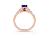 Rose gold Fancy White Pear Cut Blue Sapphire Solitaire Ring with Cathedral Setting and Pavé Band_3
