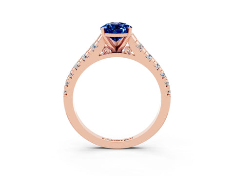 Rose gold Fancy White Pear Cut Blue Sapphire Solitaire Ring with Cathedral Setting and Pavé Band_3