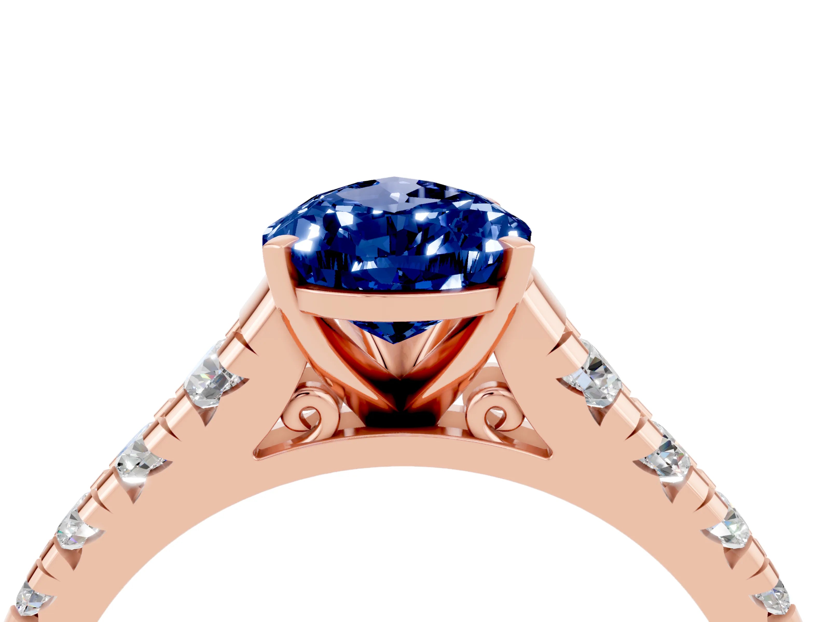 Rose gold Fancy White Pear Cut Blue Sapphire Solitaire Ring with Cathedral Setting and Pavé Band_4