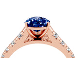 Rose gold Fancy White Pear Cut Blue Sapphire Solitaire Ring with Cathedral Setting and Pavé Band_4