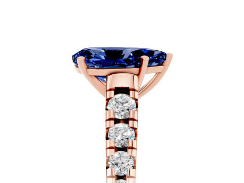 Rose gold Fancy White Pear Cut Blue Sapphire Solitaire Ring with Cathedral Setting and Pavé Band_5