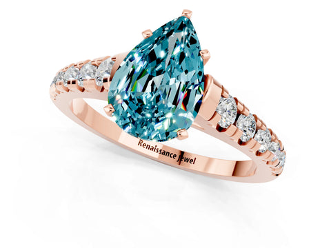 Rose gold Fancy White Pear Cut Blue Topaz Solitaire Ring with Cathedral Setting and Pavé Band_1