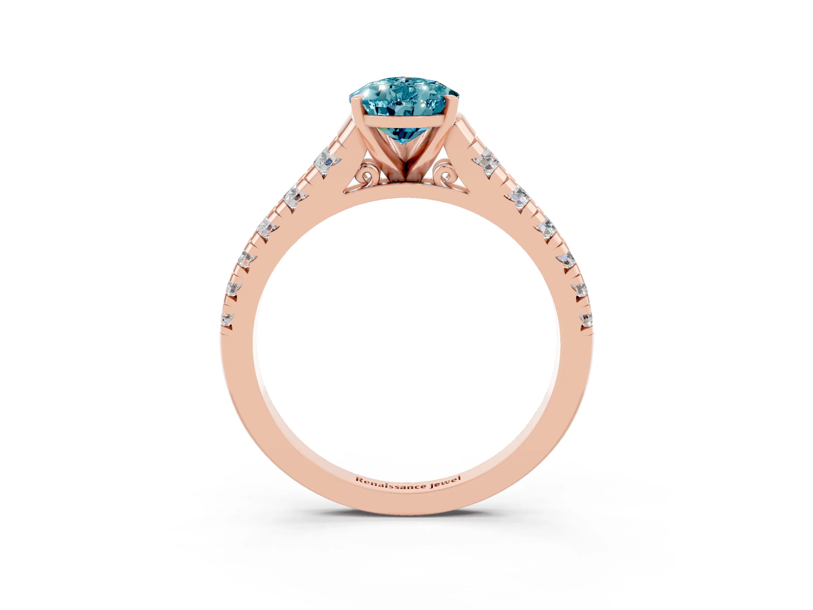 Rose gold Fancy White Pear Cut Blue Topaz Solitaire Ring with Cathedral Setting and Pavé Band_3