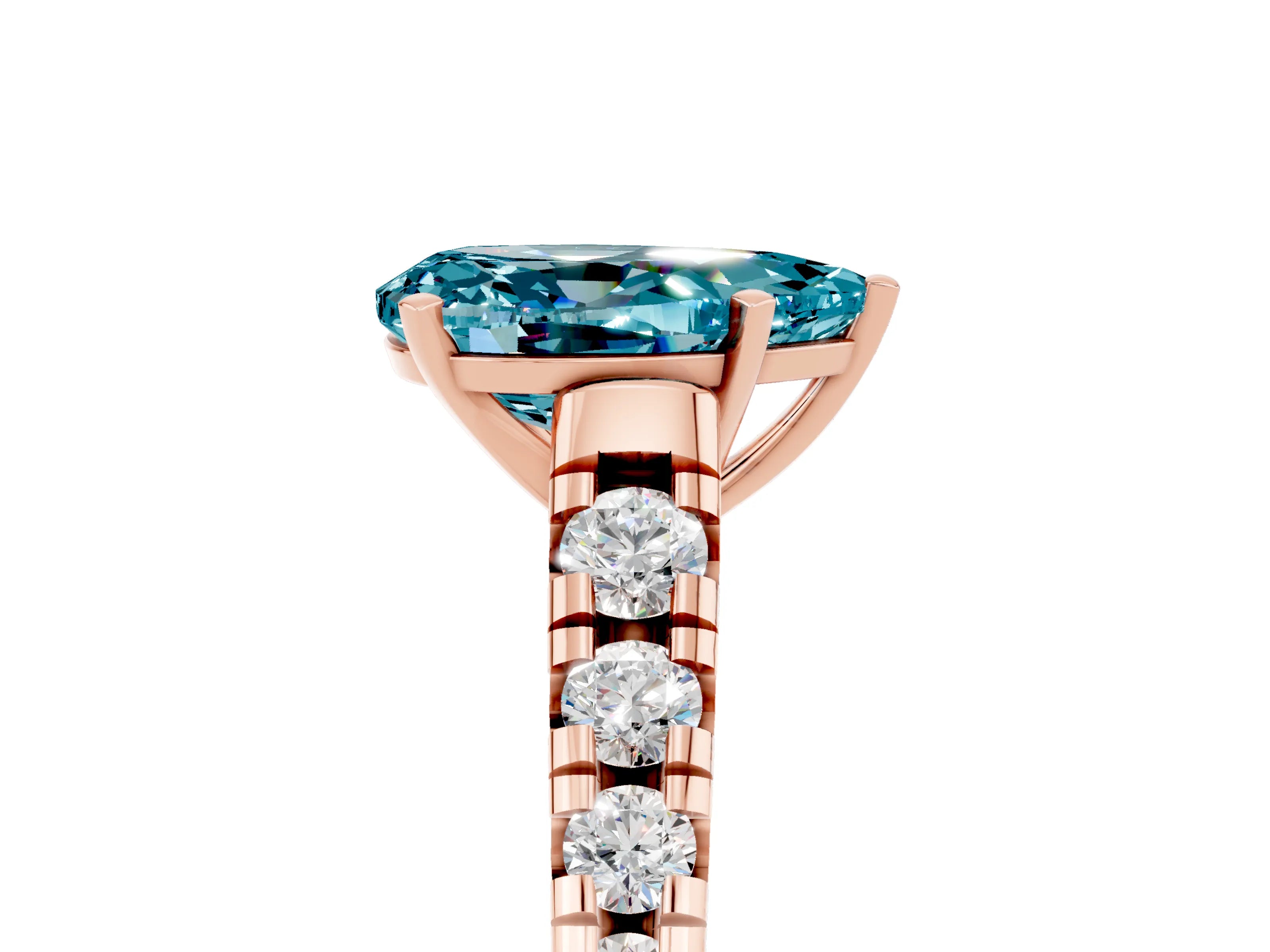 Rose gold Fancy White Pear Cut Blue Topaz Solitaire Ring with Cathedral Setting and Pavé Band_5