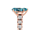 Rose gold Fancy White Pear Cut Blue Topaz Solitaire Ring with Cathedral Setting and Pavé Band_5