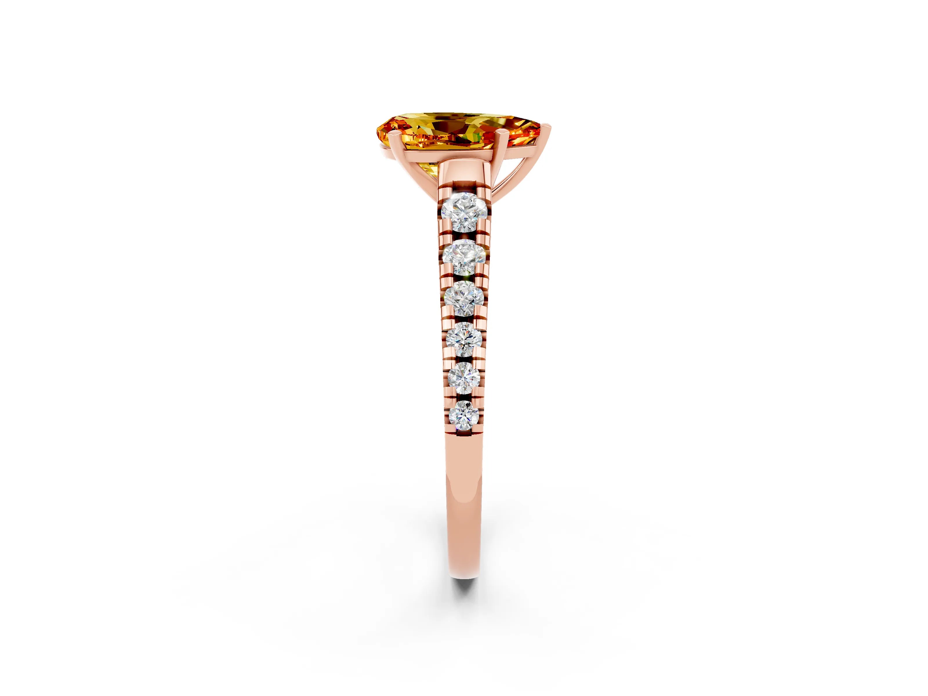 Rose gold Fancy White Pear Cut Citrine Solitaire Ring with Cathedral Setting and Pavé Band_2