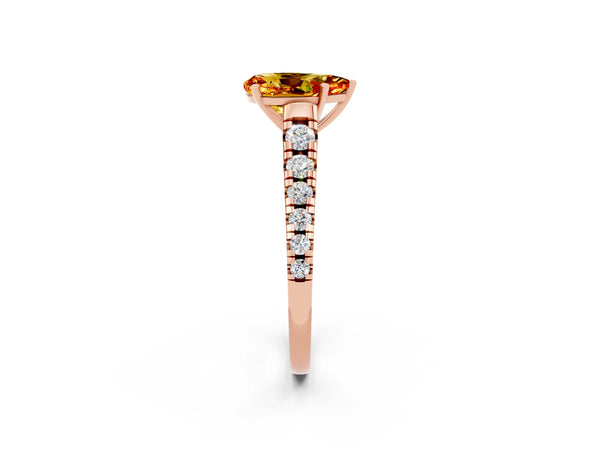Rose gold Pear Cut Citrine Cathedral Solitaire Ring with Round  Pavé Band