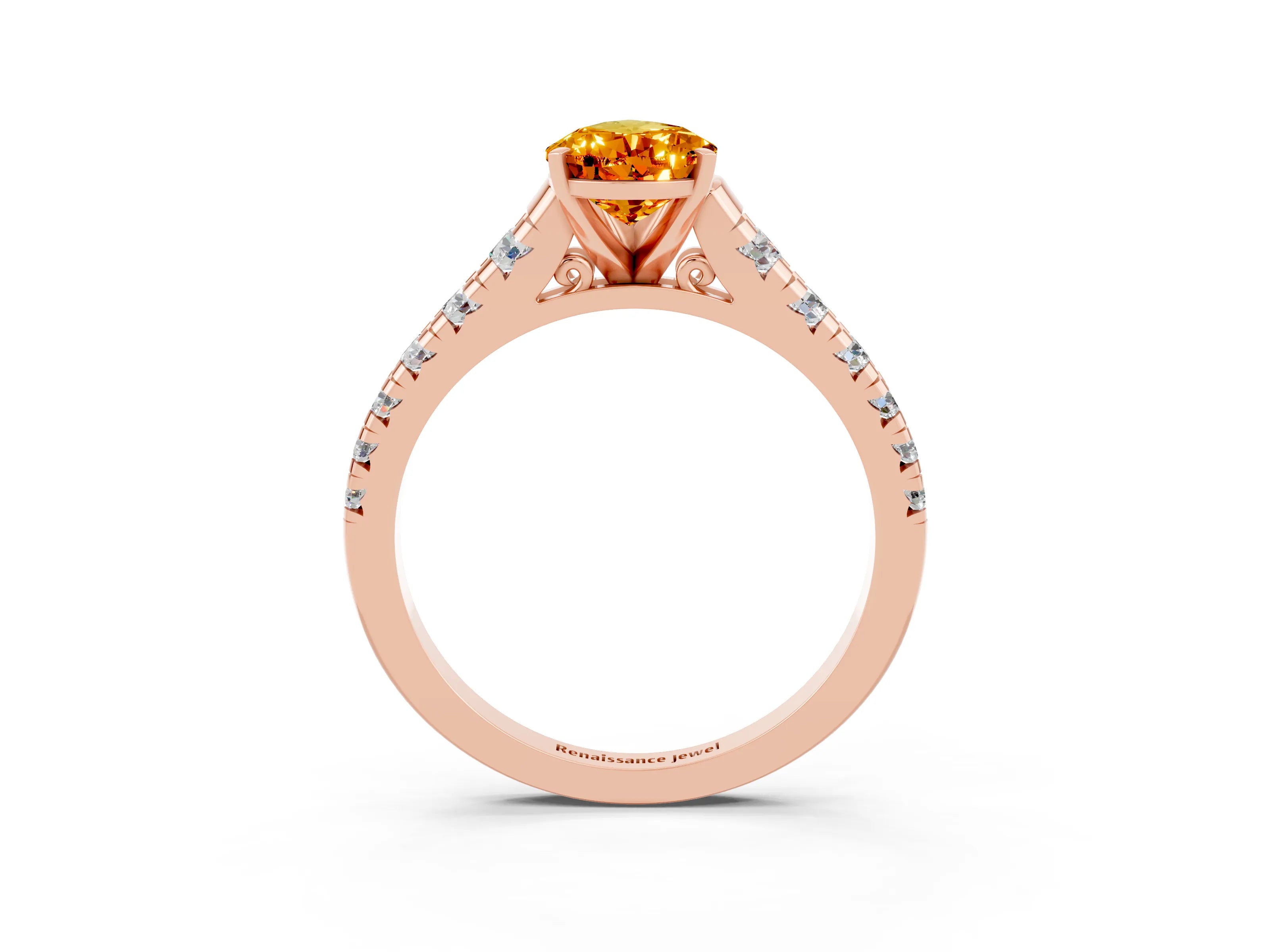 Rose gold Fancy White Pear Cut Citrine Solitaire Ring with Cathedral Setting and Pavé Band_3