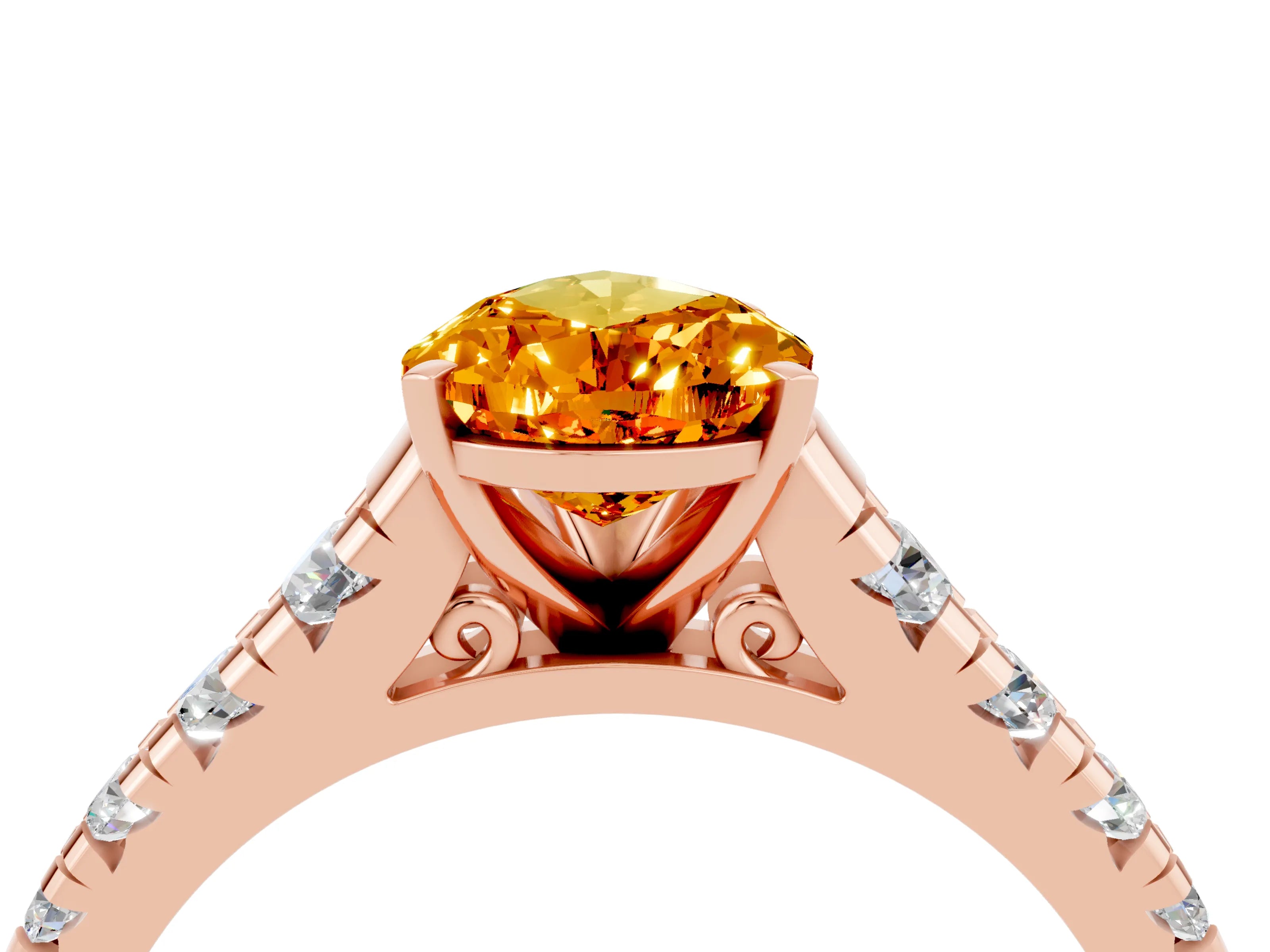 Rose gold Fancy White Pear Cut Citrine Solitaire Ring with Cathedral Setting and Pavé Band_4