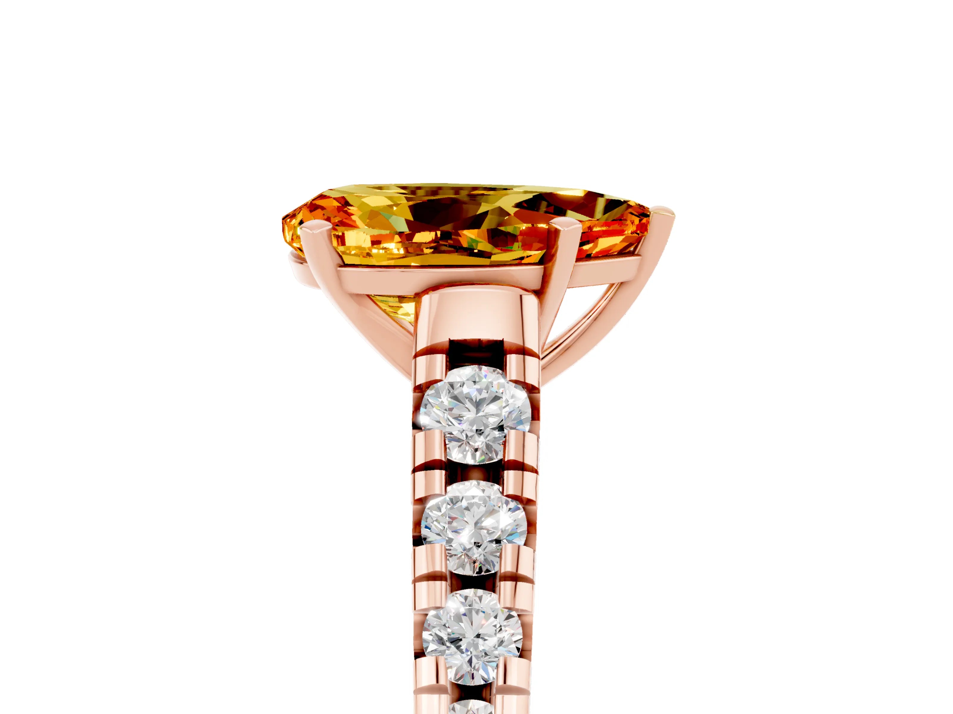 Rose gold Fancy White Pear Cut Citrine Solitaire Ring with Cathedral Setting and Pavé Band_5
