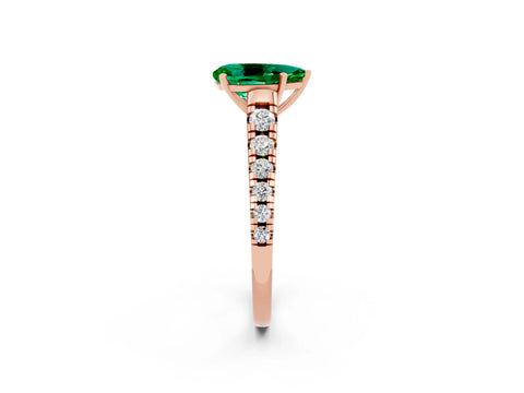Rose gold Fancy White Pear Cut Emerald Solitaire Ring with Cathedral Setting and Pavé Band_2