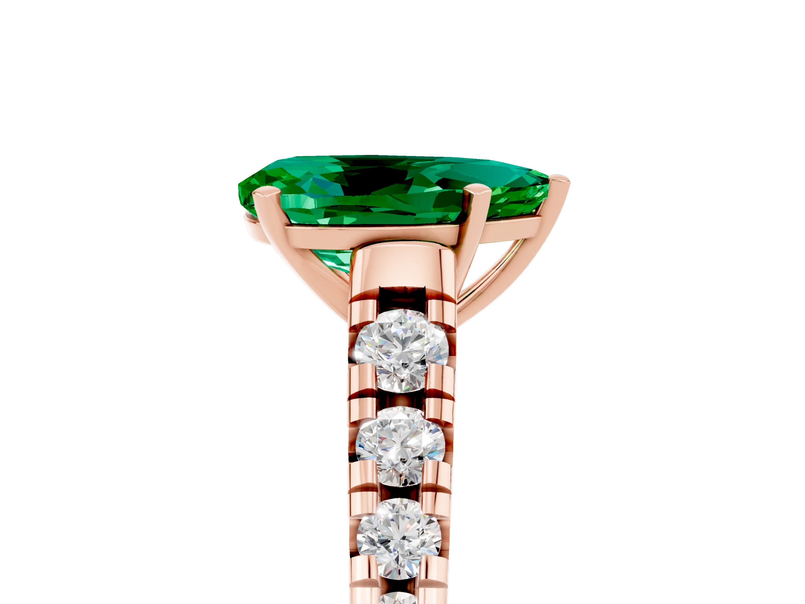 Rose gold Fancy White Pear Cut Emerald Solitaire Ring with Cathedral Setting and Pavé Band_5