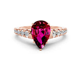 Rose gold Fancy White Pear Cut Garnet Solitaire Ring with Cathedral Setting and Pavé Band