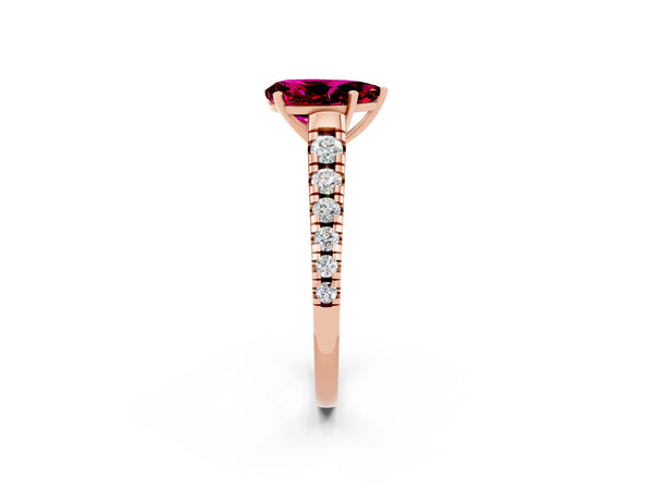 Rose gold Pear Cut Garnet Cathedral Solitaire Ring with Round  Pavé Band