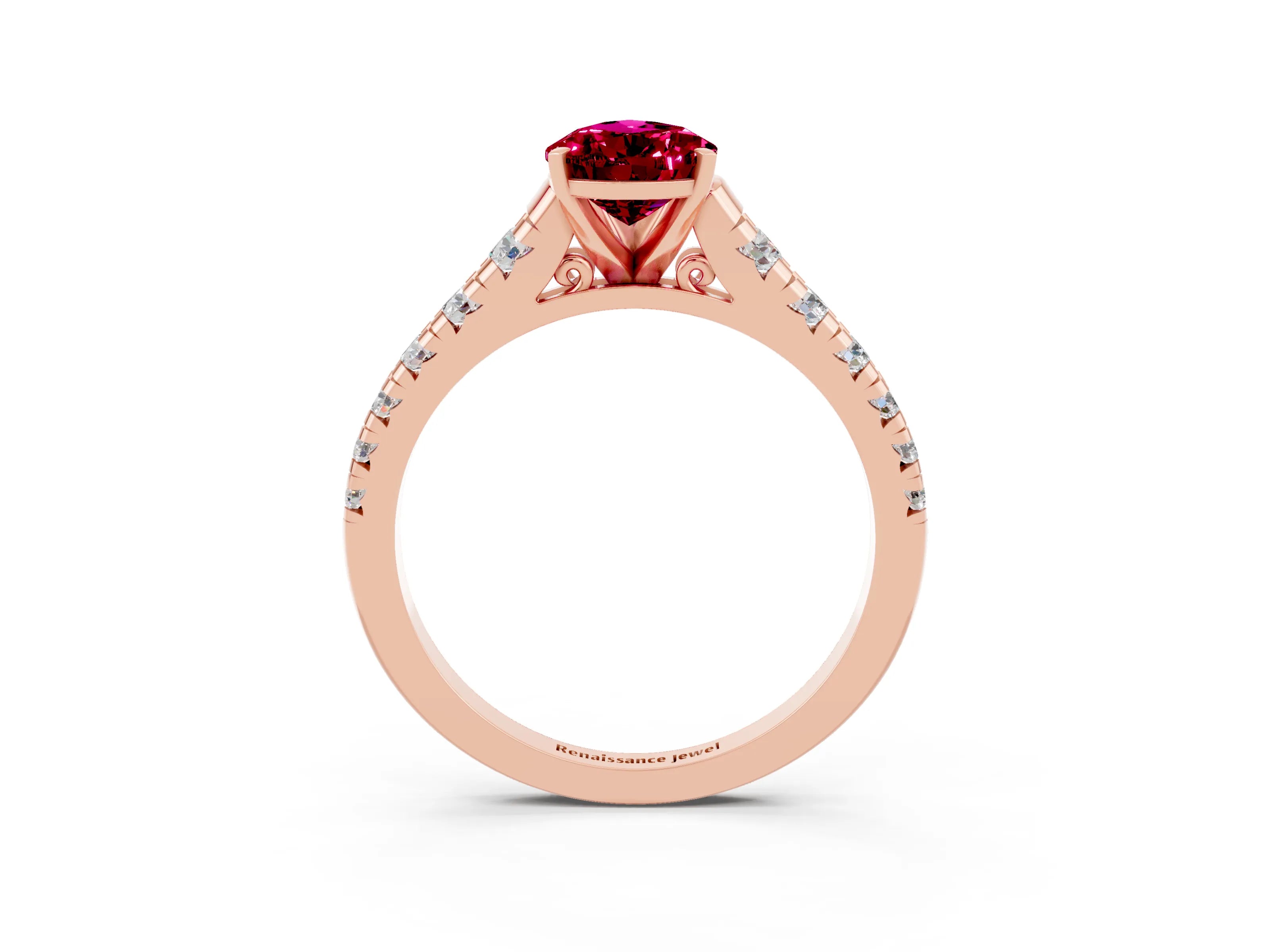 Rose gold Fancy White Pear Cut Garnet Solitaire Ring with Cathedral Setting and Pavé Band_3