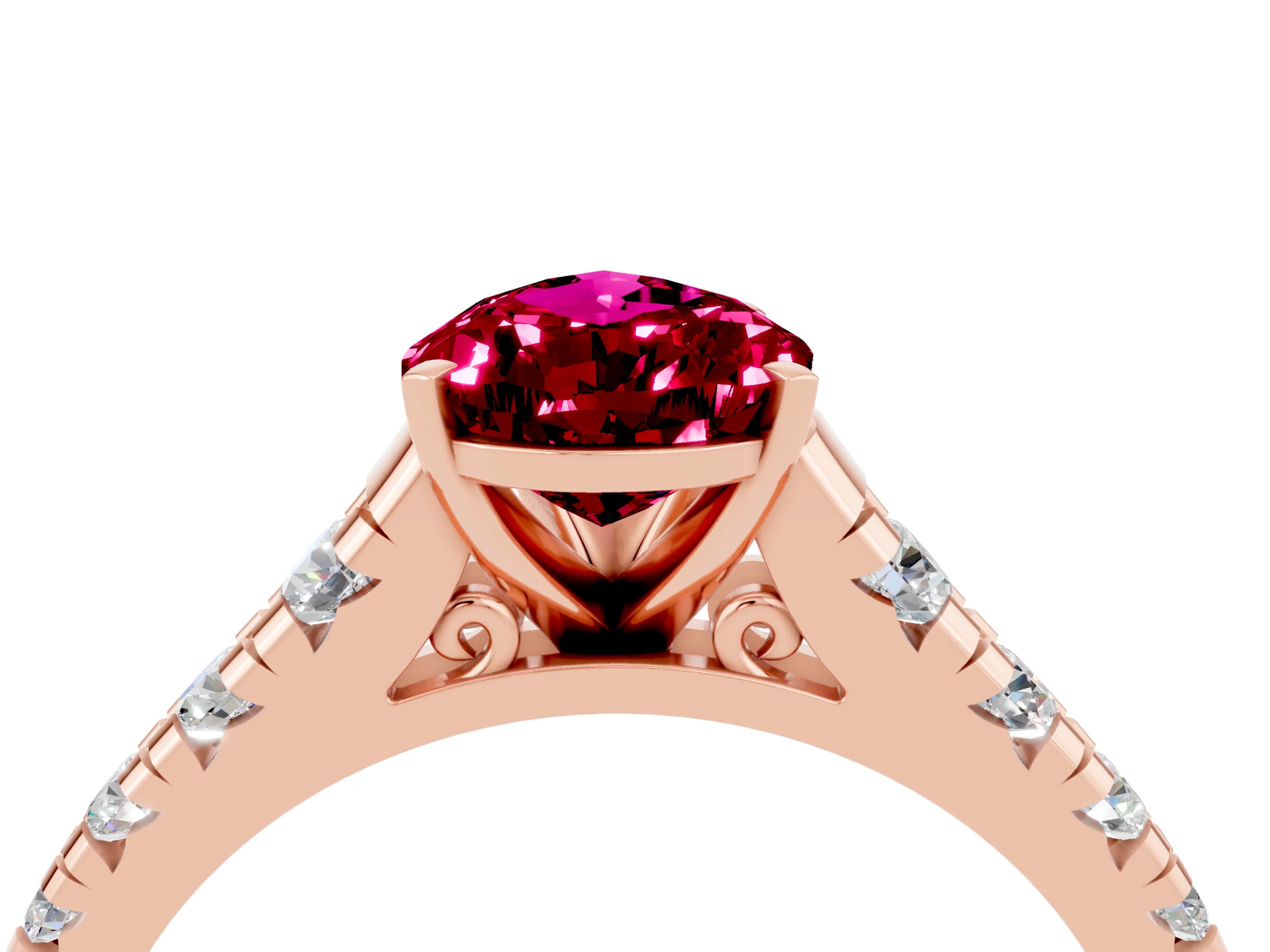 Rose gold Fancy White Pear Cut Garnet Solitaire Ring with Cathedral Setting and Pavé Band_4