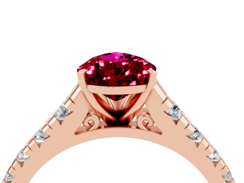 Rose gold Fancy White Pear Cut Garnet Solitaire Ring with Cathedral Setting and Pavé Band_4