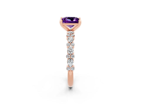 Rose gold Fancy White Princess Cut Amethyst Solitaire with Side Stones, Pave Band, Four-Prong Setting_14