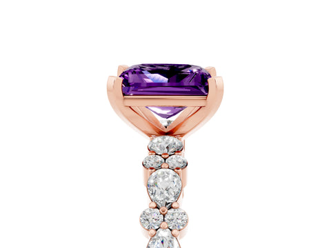 Rose gold Fancy White Princess Cut Amethyst Solitaire with Side Stones, Pave Band, Four-Prong Setting_17