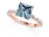 Rose gold Fancy White Princess Cut Aquamarine Solitaire with Side Stones on a Pavé Band and Four-Prong Setting_1