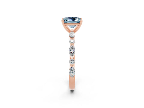 Rose gold Fancy White Princess Cut Aquamarine Solitaire with Side Stones on a Pavé Band and Four-Prong Setting_2