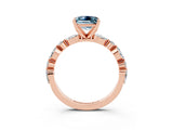 Rose gold Fancy White Princess Cut Aquamarine Solitaire with Side Stones on a Pavé Band and Four-Prong Setting_3
