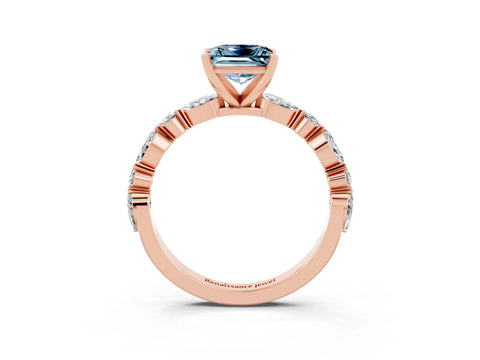 Rose gold Fancy White Princess Cut Aquamarine Solitaire with Side Stones on a Pavé Band and Four-Prong Setting_3