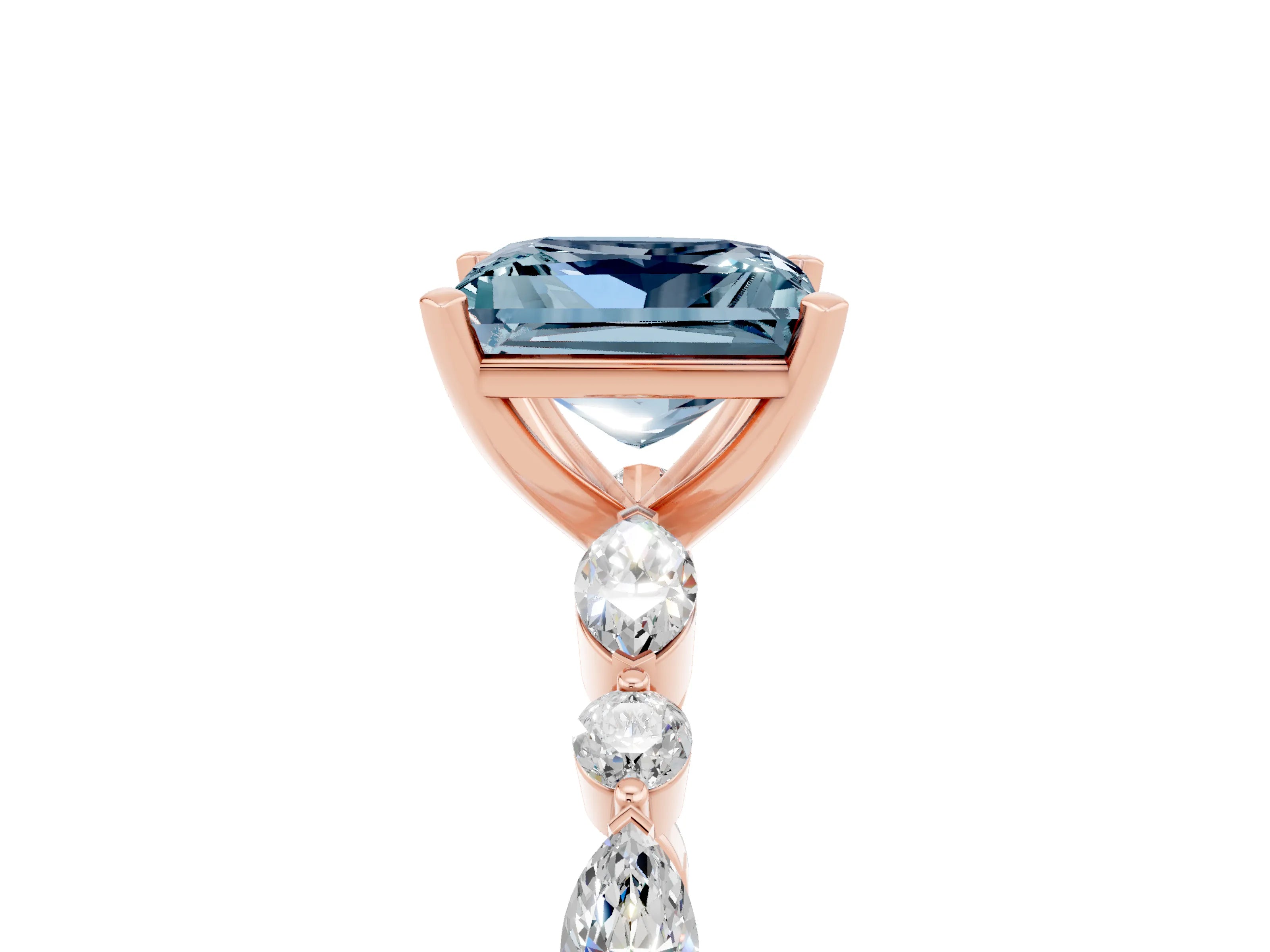 Rose gold Fancy White Princess Cut Aquamarine Solitaire with Side Stones on a Pavé Band and Four-Prong Setting_5